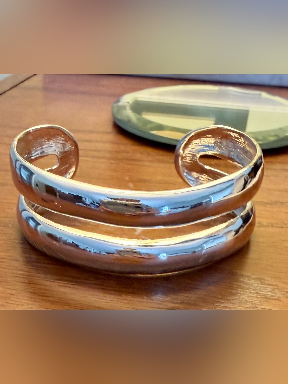Source Unknown Silver Tone Double Band Cuff Bracelet